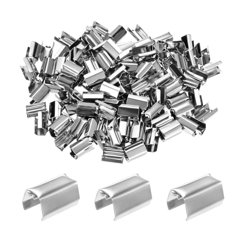 M METERXITY 100-Pack Fold Over Crimp End Caps, 0.4 x 0.2in/ 10 x 5mm Crimp Fasteners Ribbon Ends with Clamps for Jewelry Making/Leather Decor/DIY/Bracelets, Belt Buckle End Tip [Silver] - size: 0.4 x 0.2in/10 x 5mm