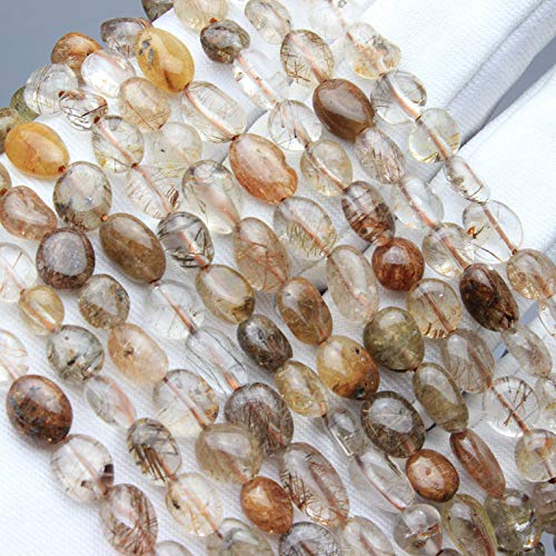 MJDCB Natural Irregular Shape Stone Beads 6-8mm Copper Color Quartzrutilated Gemstone Energy Cured for Jewelry Making Necklaces - color: Copper Color Quartzrutilated