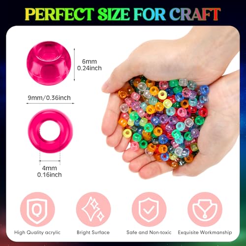 Jexine 10500 Pcs Pony Beads Bulk Plastic Beads for Bracelet Making Hair Braids DIY Necklace Jewelry Making Gifts for Christmas (Round,Glow) - color: Glow, style: Round