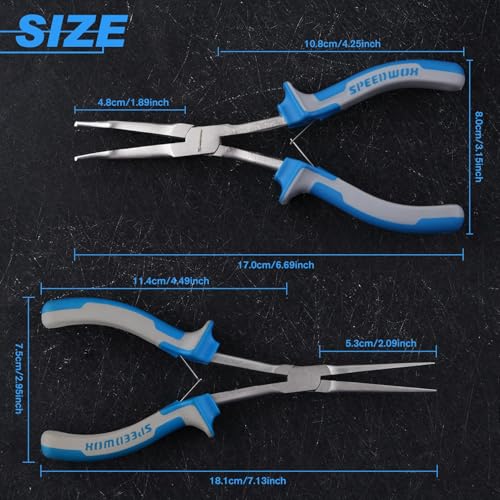 SPEEDWOX 2PCS Long Reach Bent Needle Nose Pliers Set - Smooth Jaw & Bent Needle Nose Pliers for Jewelry Making, Wire Bending & Fishing - style: 2PCS Bent & Needle Nose Pliers Smooth Jaw