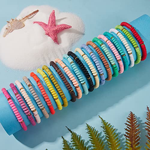 Ornaland Heishi Surfer Bracelets Set Polymer Clay Heishi Beads Stretch Bracelets Multi-Layer Stackable Friendship Bracelets Bohemia Summer Beach Jewelry for Women - color: Colorful-3