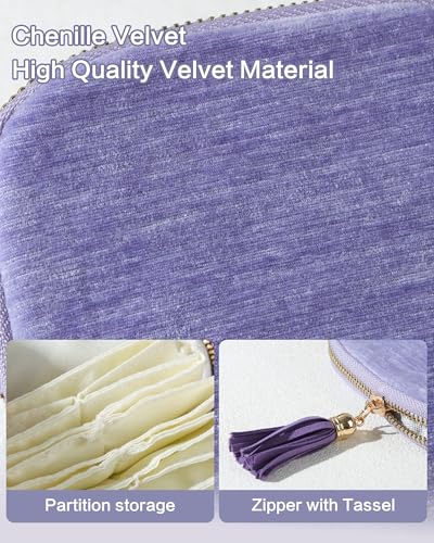 Travel Jewelry Case, Small Velvet Jewelry Bag with Zipper, 5-Layer Anti-Scratch Pouch for Bracelets Necklaces Earrings, Tangle-Free Jewelry Storage, Gift for Her Chenille Velvet Pink - color: Pink