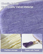 Travel Jewelry Case, Small Velvet Jewelry Bag with Zipper, 5-Layer Anti-Scratch Pouch for Bracelets Necklaces Earrings, Tangle-Free Jewelry Storage, Gift for Her Chenille Velvet Yellow - color: Yellow