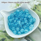 100pcs Crackle Glass Beads 10mm Round Crystal Glass Spacer Crafts Beads for Jewelry Making Necklace Bracelet Earrings DIY Crafts(Sky Blue) - color: Sky Blue, size: 10mm