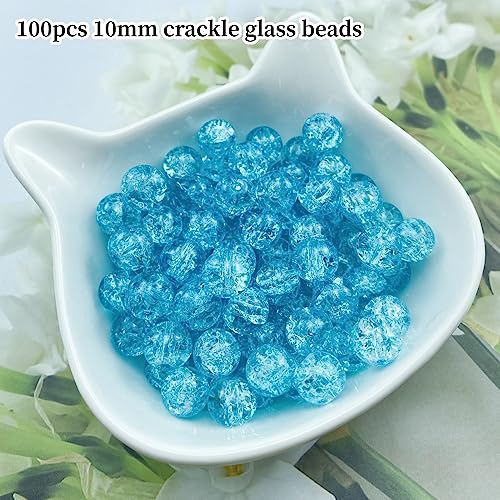 100pcs Crackle Glass Beads 10mm Round Crystal Glass Spacer Crafts Beads for Jewelry Making Necklace Bracelet Earrings DIY Crafts(Sky Blue) - color: Sky Blue, size: 10mm