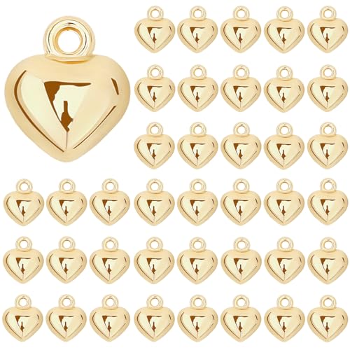 MARFOREVER 40 Pcs 18K Gold Heart Charms for Jewelry Making, Valentines Charms 3D Love Heart Shape Dangle Pendants for Mother's Day Valentine's Gifts Bracelet Necklace Earrings Making DIY Crafts - style: Gold Heart