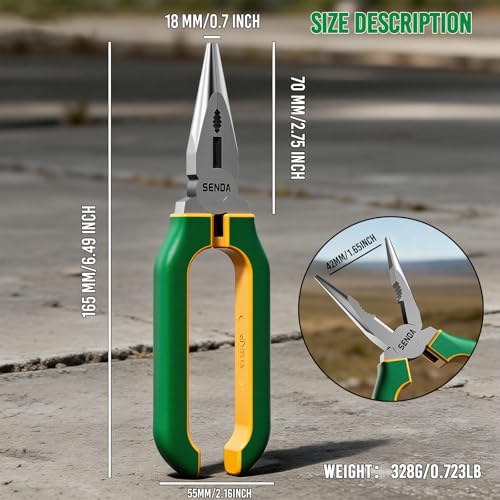 SENDA 6'' Needle Nose Pliers, Premium CR-V Steel Long Nose Tool with Wire Cutter, Anti-Slip Soft Grip for Home, Fishing, Jewelry & Crafts