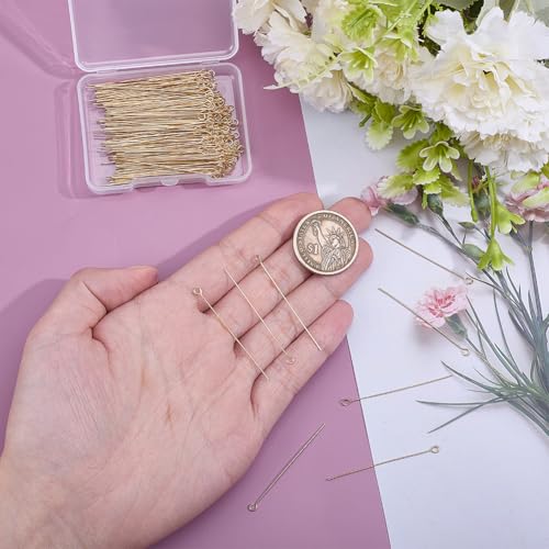 220Pcs Head Pins 18K Gold Plated Brass Flat Ball Head Eye Pins Jewelry Pins Needles 45mm for Earring Bracelet Necklace Jewelry Making Findings Accessory Supplies DIY Craft - size: 45.5x3x0.6mm