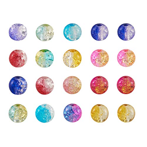 Craftdady 100Pcs 10mm Crackle Glass Round Beads Handcrafted Split Glass Loose Pony Ball Beads Random Mixed Colors for Jewelry Making Hole: 1.3mm - color: Mixed Two Tone Colors, size: 10mm