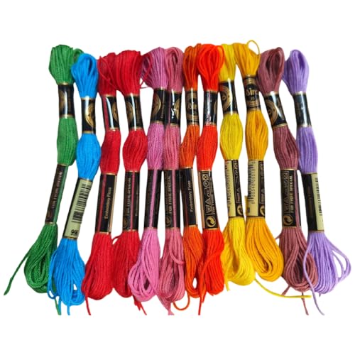 12 Skeins 6 Strands Rainbow Color Embroidery Thread Colorful Variegated Friendship Bracelet String Polyester Gradient Cross Stitch Floss Yarn Threads Bulk for Hand Sewing Bracelets Craft Diy - color: Colored