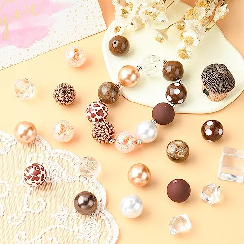 DanLingJewelry 50Pcs 20mm Coconut Brown Acrylic Bubblegum Beads Brown Focal Beads Large Round Ball Loose Beads for Jewelry Making DIY - color: 50pcs - brown