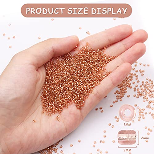10100 Pcs Size 11/0 Glass Seed Beads, 2 mm Rose Gold Small Mini Spacer Loose Pony Beads for Jewelry Making and DIY Crafts - color: Rose Gold, size: Small