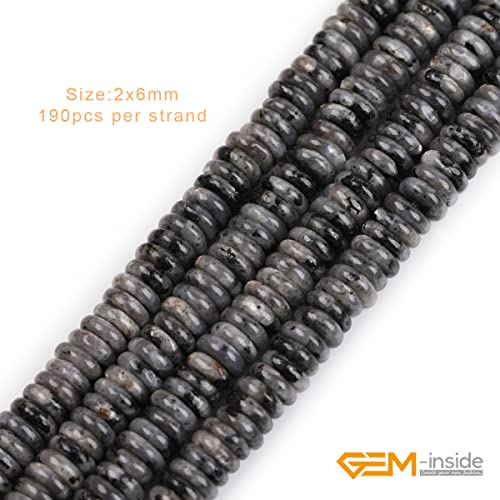 GEM-Inside 2x6mm Natural Black Larvikite Stone Heishi Disc Rondelle Spacer Beads for Jewelry Making Full 15" Strand Energy Stone Healing Power Crystal - color: Black Larvikite