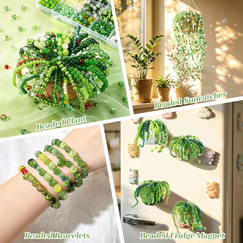 2102 Pcs Green Glass Beads for Bracelets with Elastic String,Green Beads for Beaded Plants,6mm Glass Beads for Jewelry Making Crystal Round Beads for Bracelet Necklace Beaded Plant DIY Crafts