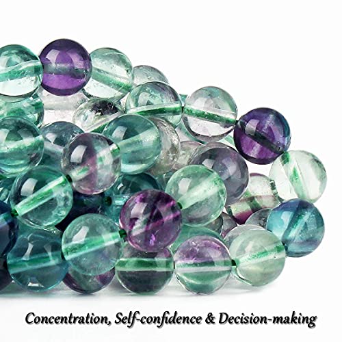 70PCS Natural 8MM Healing Gemstone, Fluorite Energy Stone Round Loose Beads, Semi-Precious Crystal Beads with Free Elastic String for Jewelry Making DIY - color: Fluorite
