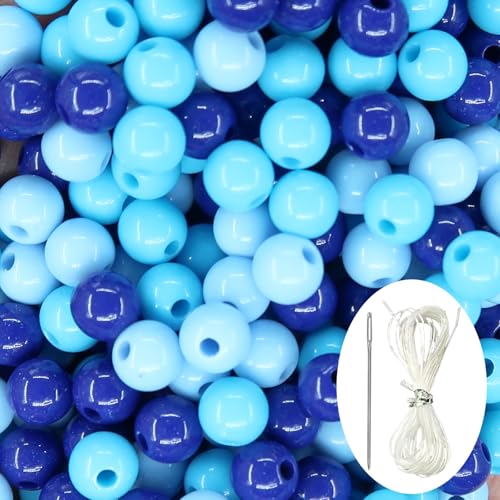 30Pcs Blue Series Acrylic Round Loose Beads, Smooth Spacer Beads Set with Beading Needle and 13Ft Elastic String Cord for Jewelry Making Bracelets Necklace Earring DIY Crafting Supplies - 20mm - color: Blue Series, size: 20mm