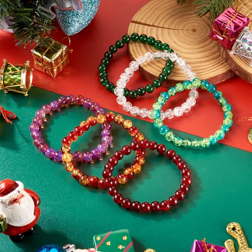 Elecrelive Glass Round Beaded Bracelet Set Clay Beaded Bracelets Stretch Bracelets - color: Mix Colors, Christmas