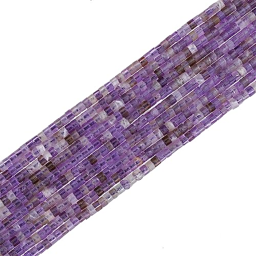 BEADIA Natural Amethyst Short Cylinder Beads 2x3mm 155pcs Tube Loose Semi Gemstone Beads for Jewelry Making Design - color: Amethyst