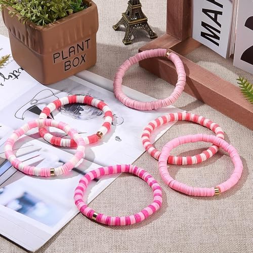 3500pcs Pink Clay Beads for Bracelets Making Kit, 6mm Heishi Polymer Flat Round Disc Clay Beads for Jewelry Making Pink - color: Pink