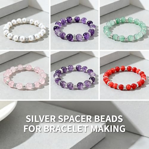 600pcs Silver Spacer Beads for Jewelry Making- 5-8mm Metal Beads Spacer with Storage Box for Bracelets, Necklaces & DIY Crafts - color: Style-A