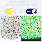 Looconi 1400pcs Letter Beads Glow in The Dark 7x4mm Black Alphabet A-Z and Smiley Heart Beads for Jewelry Bracelet Making - color: Glow-White