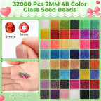 Tondiamo 32000 Pcs 2mm Glass Seed Beads and 12000 Pcs 7mm Tube Beads Set, Small Craft for DIY Bracelet Necklaces Crafting Jewelry Making Supplies with Beading Needles Elastic Strings, 48 Colors