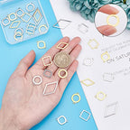 SUNNYCLUE 1 Box 32Pcs Stainless Steel Connectors Charms Golden Silver Hollow Flat Round Open Bezel Square 33.5x18mm Rhombus Ring Geometric Links Charm Double Loops for Jewelry Crafts Making Supplies