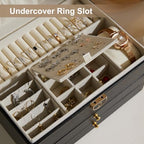3 Layer Jewelry Box with Lock, Women Large Jewelry Holder Organizer with Drawer for Necklaces, Rings, Bracelets, Earrings, Watches, Valentines Gift for Mom Girl Wife (Black) - color: Black