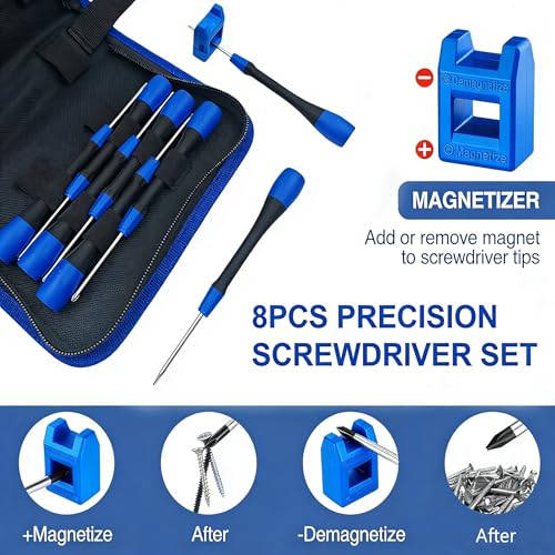 Precision Repair Tool Set, 12-Piece Electronics & Jewelers Repair Kit with Precison Screwdrivers, Mini Pliers, Demagnetizer, Small Tool Kit for PC, Laptop, Phone Repair, Includes Compact Storage Pouch