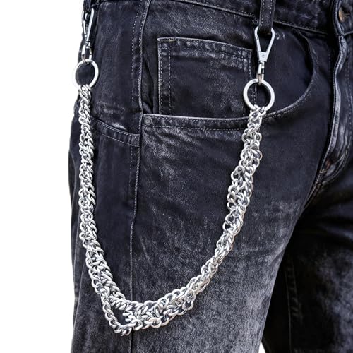 Layered Punk Pants Chain for Men Women, Gothic Hip Hop Jean Chain Wallet Chain Biker Trouser Chain, Goth Emo Fashion Keychain Accessories - color: 1L-Silver Twisted
