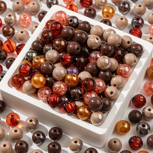 12mm Brown Acrylic Beads 300pcs Focal Spacer Bead Chunk Bubblegum Beads for DIY Crafting Necklace Bracelet Jewelry Making Keychain (Brown) - color: brown