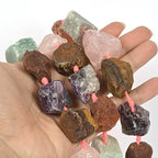Mixed Gemstone Crystal Nugget Raw Graduated Beads Strand 2mm Hole Drilled Tiger Eye Amethyst Rose Quartz Agate Aventurine - color: Mixed Gemstone