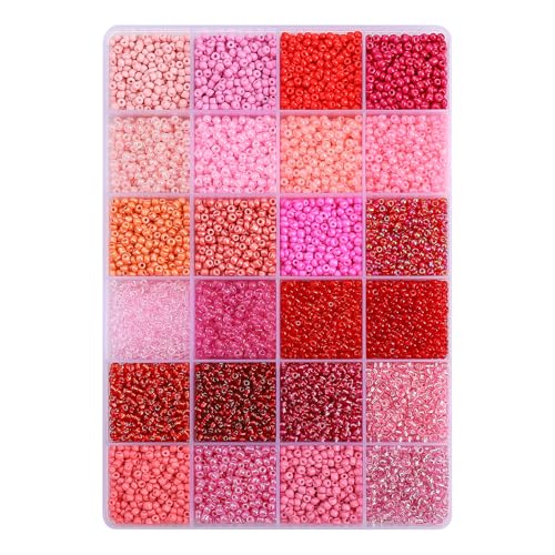 12500pcs John Bead Assorted Glass Seed Beads 8/0, 24 Colors Rosy Daydream Palette Round Bead for DIY Crafts Jewelry Making Bead Box - color: Rosy Daydream