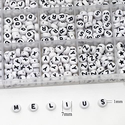 Melius Acrylic Letter Beads, 1450 Pcs 4x7mm Round Alphabet Beads in 28 Grid Box for Jewelry Making, DIY Bracelets (4x7mm, White) - color: White, size: 4x7mm