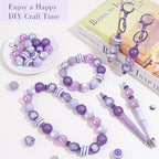 35 Pcs Chunky Bubblegum Beads 20mm Focal Pen Large Rhinestone Pearl Bead with Rhinestone Large Hole European Spacer Bead for DIY Beadable Pen Jewelry Making Keychain Craft Making(Purple) - color: Purple