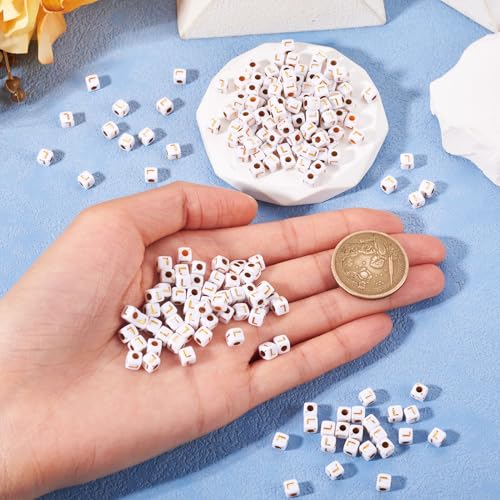 FASHEWELRY 500Pcs White Golden Letter Beads 4.5mm Square Alphabet Beads Acrylic Cube Letter L Beads for Friendship Bracelet Necklace Keychains Jewelry Making - color: Letter L