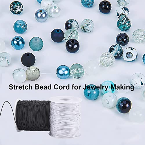 Elastic Cord for Bracelets, 2 Rolls 1 mm 330 Feet Sturdy Bracelet String, Stretchy Elastic String for Jewelry Making, Necklaces, Beading - size: Black+White