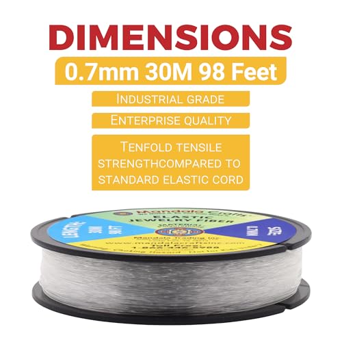 Mandala Crafts Very Strong 0.7mm Elastic String for Jewelry Making - 98 FT Heavy Duty Round Stretchy Clear String Jewelry Fiber Elastic Cord Spool for Decorative Threading Applications - size: 0.7mm 30M 98 Feet