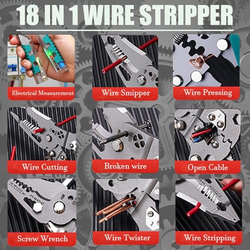 18-in-1 Folding Wire Stripper Pliers – Multifunctional Tool with Voltage Detector, Crimper & Stylus Screwdriver for Cutting, Stripping & Pulling Wires