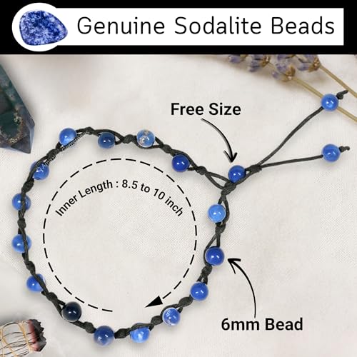 Amazing Gemstone Crystal Anklet Ankle Bracelets for Women - Waterproof Beaded Healing Crystal Anklets, Plus Size Chakra Gemstone Bead Anklet - color: Sodalite, style: Hand Knotted