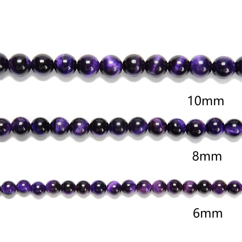 120pcs(2 Strand/Set) 6mm Purple Tiger Eye Stone Beads with Energy Power, Smooth Round Gemstone Beads for Jewlery Bracelets Earrings Making DIY - color: Purple Tiger Eye, size: 6mm