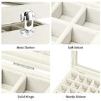 Velvet Jewelry Box 24 Grid Jewelry Earrings Display Organiser Box Ring Tray Holder Earrings Storage Case for Girls Women Wife Mom (Beige) - color: Beige
