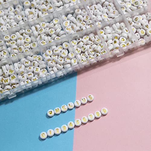 Melius Acrylic Gold Letter Beads, 1450 Pcs 4x7mm Round Alphabet Beads in 28 Grid Box for Jewelry Making, DIY Bracelets, Necklaces, Key Chains, Bracelets - color: Gold, size: 4x7mm