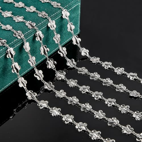 UMAOKANG 2 Meters Stainless Steel Jewelry Making Chain Roll Decorative Flower Link Chain on Spool - color: Silver Flower
