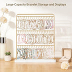 Mkono Bracelet Holder Metal Jewelry Organizer Display Stand Modern Necklace Holder with 60 Hooks Storage Rack for Hanging Bangle and Earrings Bedroom Dressing Table Decor Gifts for Women,Gold