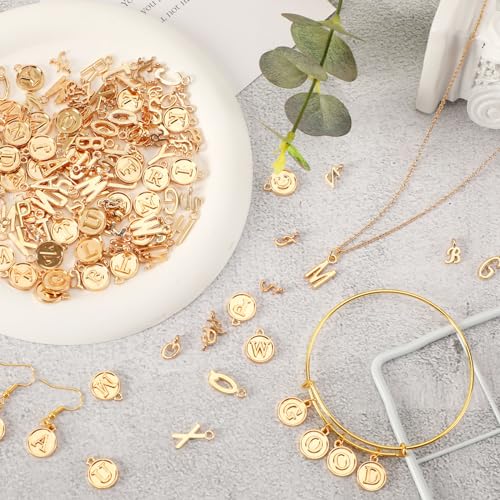 SANNIX Letter Charms, 156Pcs/6 Sets Alphabet ABC Letter Charms 3 Styles Capital A-Z Charms DIY Bracelet Necklace Pendants with 200Pcs Open Jump Rings for Jewelry Making, KC Gold - color: KC Gold