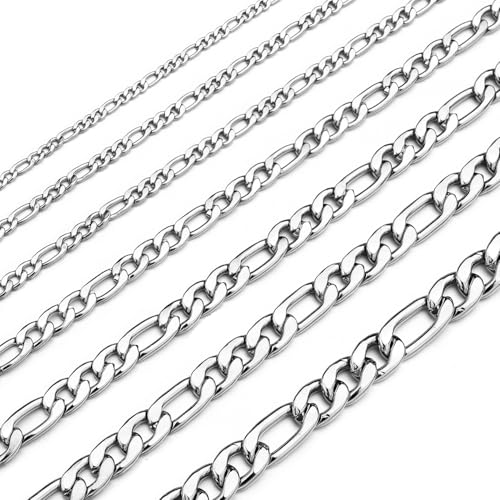 Monily Figaro Chain Necklace Stainless Steel 24K Gold Plated Chains for Men Women Jewelry Gift - color: stainless steel, size: 28 Inches