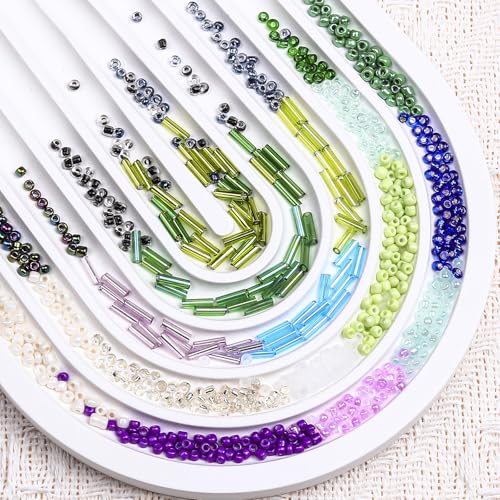 51600pcs Seed Beads Kit, 144 Colors 2mm Seed Beads & 7mm Long Bugle Beads Set, 12/0 Small Mini Craft Pony Beads for Jewelry Making Supplies for DIY Bracelet, Necklace, Crafts
