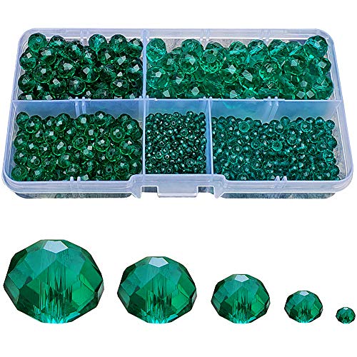 Emerald Green Rondelle Glass Beads for Jewelry Making, Faceted Briolette Crytal Spacer Beads for Bracelet Necklace Earring (2mm 4mm 6mm 8mm 10mm Mixed Sizes, 1000pcs) - color: Emerald Green