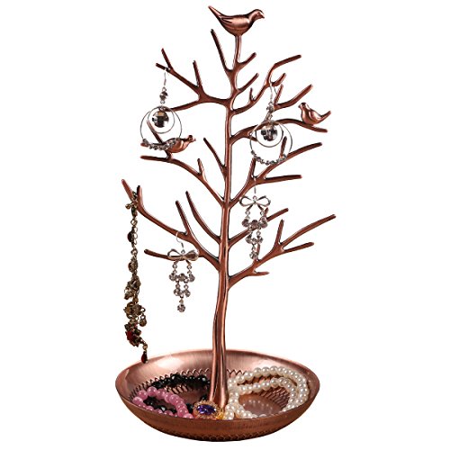 INVIKTUS Silver Birds Tree Jewelry Stand Display Earring Necklace Holder Organizer Rack Tower - color: antique bronze